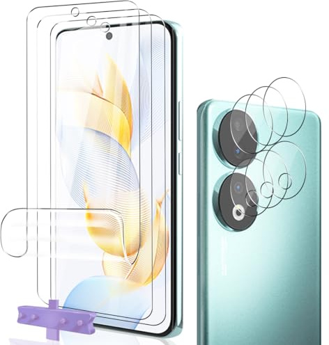 Phlleyaa Pellicola Protettiva per Honor 90 TPU Pellicola 3 Pezzi e Vetro Fotocamera 3 Pezzi,Installazione Facile Senza Bolle Anti Graffio per Honor 90 Vetro Temperato