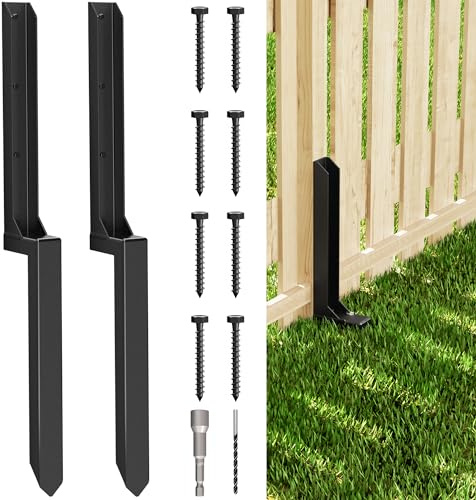 Steel Fence Post Anchor Kit - 2 Pack, Heavy Duty Repair Stakes for Broken Wooden Fence Posts, Ground Spike for Tilted Post Repair, Black.