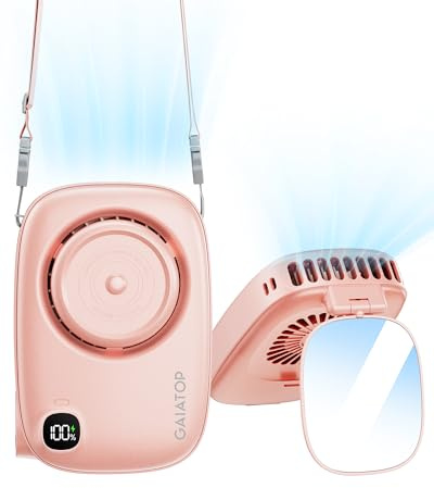 Gaiatop Mini ventilateur portable rechargeable avec appareil photo mignon, petit ventilateur de bureau avec miroir rotatif à 360°, ventilateur portable USB à 3 vitesses avec écran LED, ventilateur de