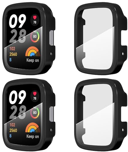 Diruite 4 Piezas Funda para Xiaomi Redmi Watch 3 Active/3 Lite Protector Pantalla Cristal Templado Incorporado,HD Ultradelgado PC Dura Carcasa Protector para Xiaomi Redmi Watch 3 Active/3 Lite Case