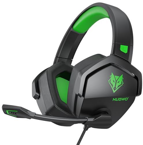NUBWO N16 Gaming Headset for Xbox, PS5, PS4, PC, NS, Mac - Over Ear Headphones with Microphone, Stereo Sound, Wired Xbox Headet with 3.5mm Audio Jack (Black Green)