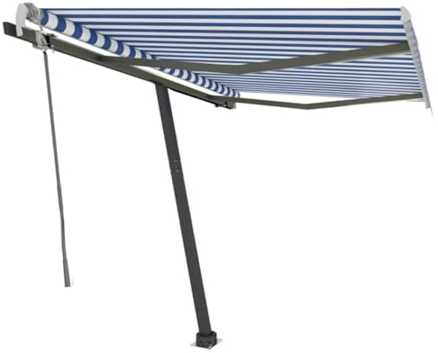 Homgoday Gelenkarmmarkise mit LED Markise Manuell Einziehbar Balkonmarkise Sonnenmarkise Sonnenschutz, Höhen und Winkel Verstellbar Markise für Balkon Fenster 300x250 cm Blau und Weiß