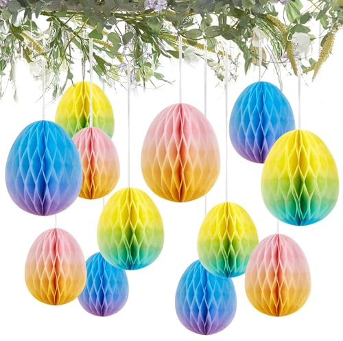 SUNBEAUTY 12 Stück 12 cm Papier Wabenbälle Bunt Seidenpapier Honeycomb Balls Deko Aufhängen Waben Faltbare wabeneier Dekorationen für Geburtstag klassenzimmer Sommerparty Hochzeit Gartenparty Herbst