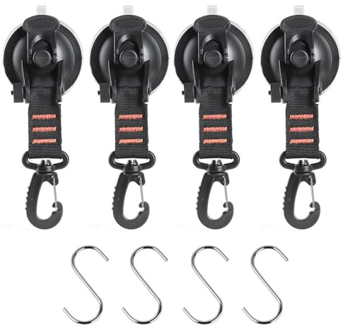 Zasvec Saugnapf Camping Set 4 Stück Saugnapf Haken Robuste Saugnapf-Anker mit Befestigung Multifunktionaler Saugnapf Extra Starke Saugnäpfe mit Haken Saugnäpfe für Camping Sonnensegel Vordach