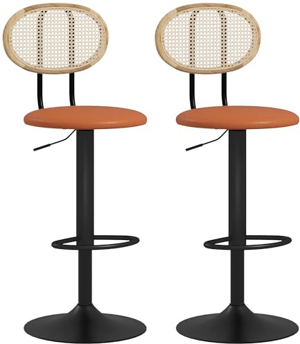 HOMCOM Lot de 2 Tabourets de Bar Hauteur Réglable Dossier Rotin Marron