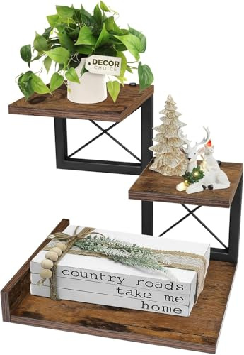 DoToGo Schreibtisch Regal Organizer, Holz Desktop Organizer Small Bookshelf, 3 Tier Storage Shelf Riser Display Stand für Office Decor und Schreibtisch-Accessoires, Rustic Brown Black