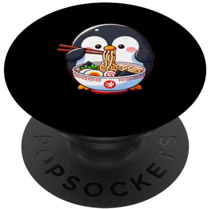 Niedlicher Pinguin isst Ramen mit Essstäbchen PopSockets Klebender PopGrip