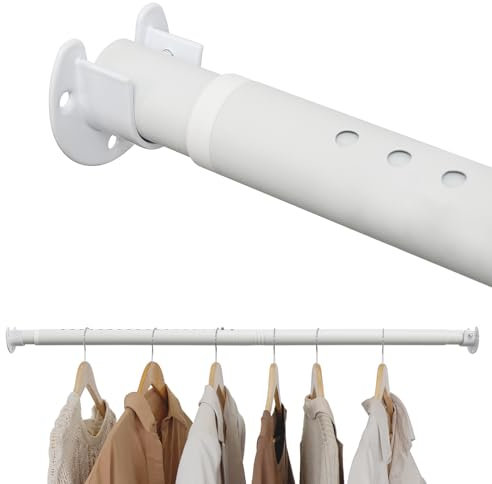 FASTDEPLE Kleiderstange Schrank, ausziehbar Kleiderstange 40-212 cm, weiße Schrankstange mit 2 Stück U-Form Basis für Garderoben, Waschräume und Wohnmobile