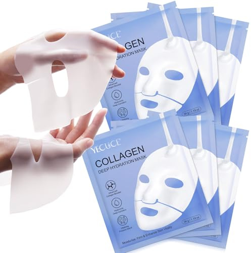 Maschera Coreana Viso Collagene, Bio Maschera al Collagene 6 pezzi Collagen Mask Overnight Maschera Viso Coreana per Idratante, Minimizzare i Pori, Trattamento delle rughe, per tutti i tipi di pelle
