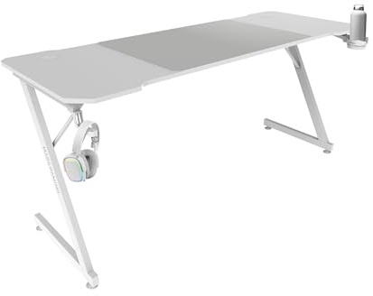 Mars Gaming MGD-X160, Gaming-Schreibtisch Ergonomisch, Oberfläche aus Karbonfaser, Metallrahmen, XXL-Mauspad, Kopfhörer- und Getränkehalterung, Kabelmanagement, Gaming-Tisch 160x60cm, Weiß