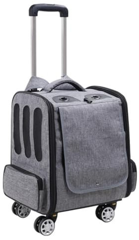 MIAOMI Chariot de Transport pour Animaux de Compagnie avec roulettes pivotantes, Sac à Dos pour Animaux de Compagnie, boîte Respirante pour Chien, Caisse pour Chat(Grey a)