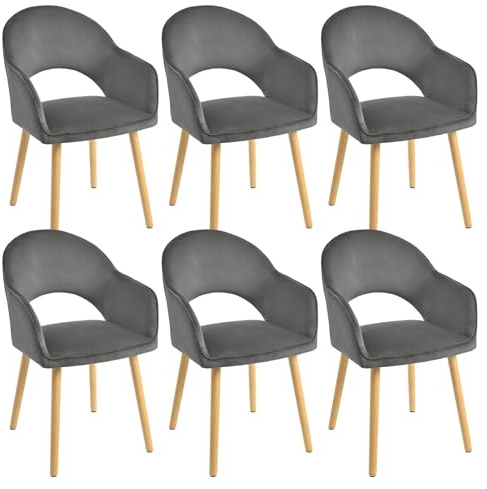Goeurvant Esszimmerstühle 6er Set Dunkelgrau Polsterstuhl Armlehnenstuhl aus Samt Küchenstuhl Stuhl Esszimmer Wohnzimmerstuhl mit Armlehne und Holzbeine für Küche Esszimmer Wohnzimmer
