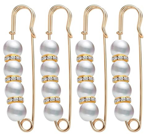 4 Stück Brosche Sicherheitsnadeln,Broschen für Kleidung Pins Perlen mit Pins Damen Niedliche,Brautkleid Halloween Pearl Broschen & Anstecknadeln Dame,Kleidungsclips Kleiderspangen Women Ausschnitt