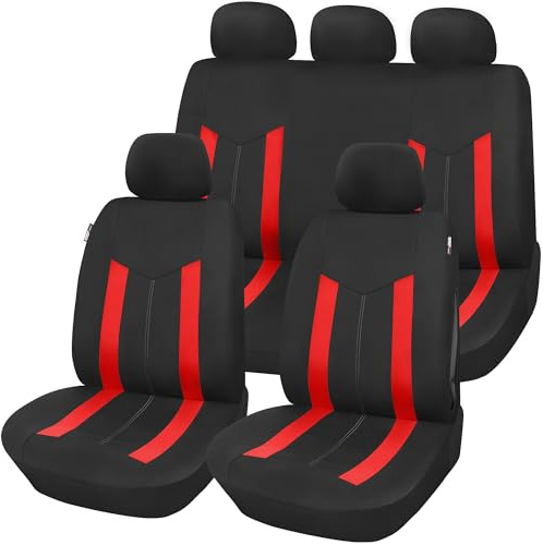 Upgrade4cars Auto-Sitzbezüge Set Universal Rot | Auto-Schonbezüge Vordersitze & Rückbank | Auto-Sitzbezug Schwarz | Autozubehör Innenraum | Geschenke für Frauen und Männer