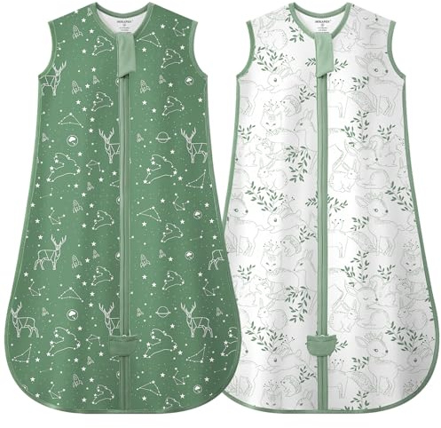 MIKAFEN 2st Babysovsäck vår och sommar 0.5Tog, Ekologisk bomull ärmlös2st Babysovsäck,Konstellation och grön räv 0-6 månader