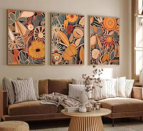 XINBAO Moderne Pflanzen-Blumen-Leinwand-Wandkunst, Wohnzimmer, abstrakter Blumenstrauß, Poster, Drucke, hellbraun, böhmische Pflanzenmalerei, Bilder, 40 x 60 x 3 cm, rahmenlos