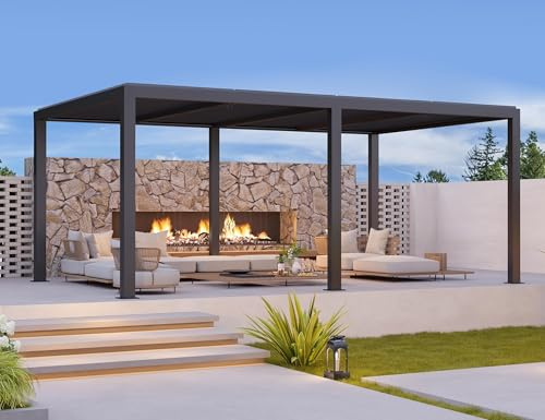 PURPLE LEAF Pergola Bioclimatica 6 x 3,68 m Pergolato da Giardino Lame Orientabili Area 22,08 m² Gazebo Pergola Alluminio per Patio Terrazza Esterno, Grigio