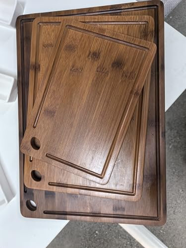 3 Piece Organic Bamboo Chopping Board Set by Harcas. 3 Sizes. Beautifully Crafted. Perfect for Serving Cheese or Antipasti, Cutting Meat, Vegetables or Fruit