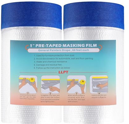LLPT Abdeckfolie Klebeband mit Folie 2 Rollen 65cm(ungefaltet) x 20m Blau | Transparent Abdeckfolie, Selbstklebende Malerfolie Malerband Zum Schutz von Autos Wänden