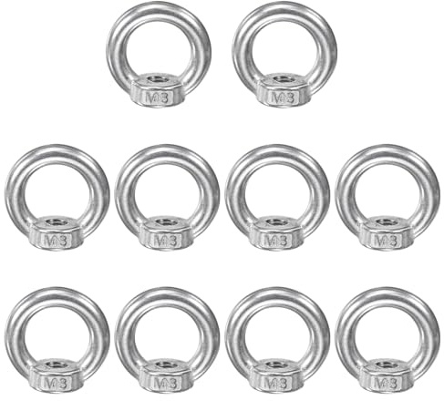 M METERXITY 10-Pcs Écrou À Anneau De Levage M8, 304 Acier Inoxydable Métrique Écrou Fileté À Anneau Pour Suspension De Lustre/Balançoire [Ton Argenté]
