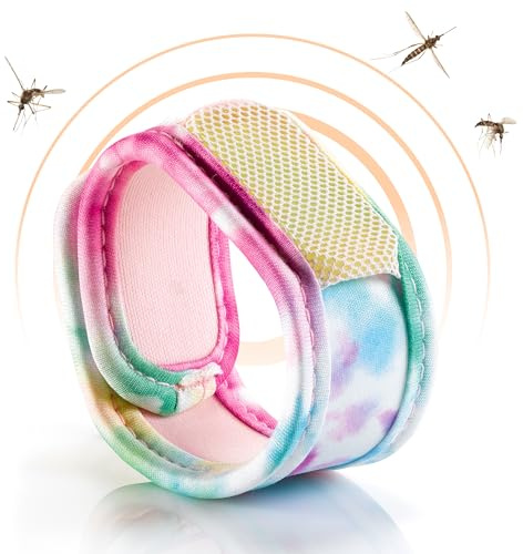 PARAKITO - Wiederverwendbares Mückenschutzarmband - 2 ätherische Ölplättchen - 1 Monat Schutz - DEET-frei - Farbe Tie & Dye - Junior 3+