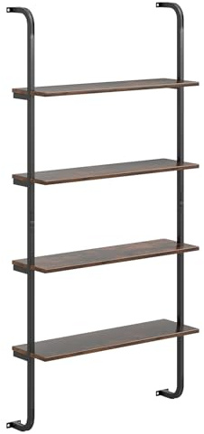 GOPLUS Estantería de Pared de Escalera de 4 Niveles, Unidad de Almacenamiento de Estructura Metálica, Estilo Industrial, Estantería Colgante para Sala de Estar, Dormitorio, Cocina