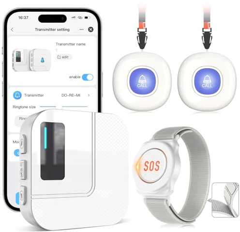 CallToU Wi-Fi Wireless Caregiver Pager Call Button for Elderly at Home , APP Emergency Alert for Seniors, Patients, and the Disabled with 2 Call Button, 1 Watch Button, 1 Receiver (2.4GHz Wi-Fi)