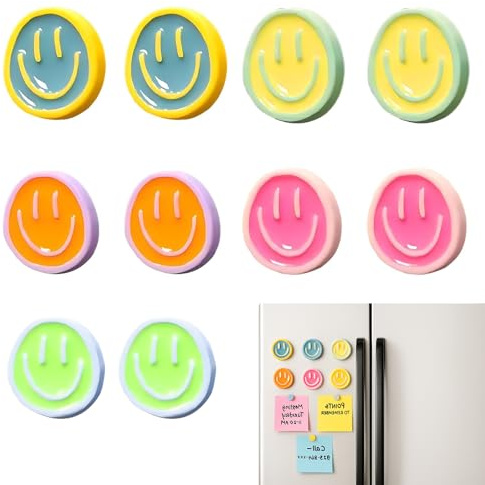 10 Pcs Smiley Faces Fridge Magnets for Adults, Cute & Decorative Colourful Round Strong Whiteboard Magnets for Crafts, Kitchen Decor, Lockers, Magnetic Board, Cabinet, Dishwasher and Office