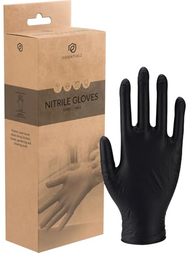 ABENA Essentialz Black Nitrile Disposable Gloves, Large, Pack of 50 | Latex-Free, Powder-Free, Food Safe, CE Certified, Extra Soft & Elastic for Cleaning, Cooking, Tattoo & Salon
