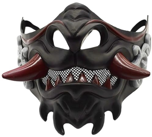 Muteitt Masque De Samouraï Japonais Hannya Oni, Demi-Masque pour Démon, Costume d'halloween, Cosplay, Mascarade
