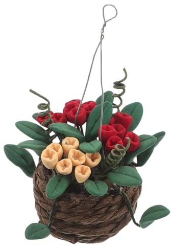 TOYANDONA Dollhouse Hanging Basket Decoration Handmade Rattan Miniature Basket Tiny Artificial Plants for Fairy Garden Plants and Tabletop Miniatures
