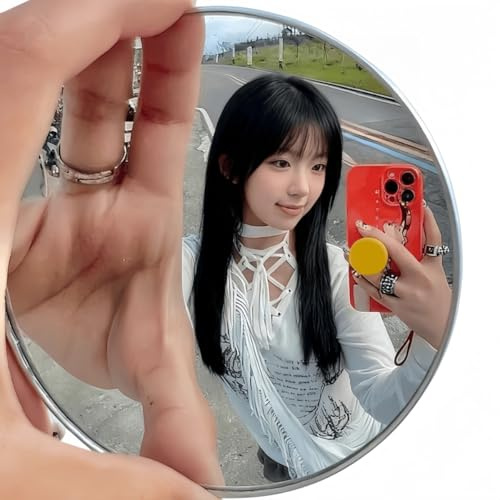 Vyloky Handspiegel Reisespiegel 9.5cm Rund Für Selfies & Makeup Tragbar Klappbar Geschenk für Damen Frau Muttertag