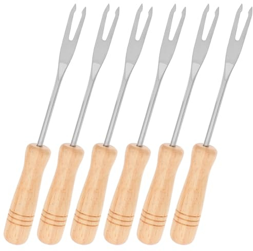 VANZACK 6 pièces Lot de Fourchettes à Fondue Chocolat Inoxydable avec Manche Bois Fourchettes Mini pour Fruits Fromage et Glace Ustensiles Cuisine Fondue Pratiques et Légers pour Apéritif
