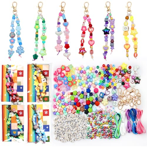 ASTNIC 618 Stück Schlüsselanhänger Selber Machen Bastelset für Mädchen | Perlen für Schlüsselanhänger, Buchstabenperlen, Perlen zum Auffädeln, Keychain DIY für Taschenanhänger, Bastelset Erwachsene