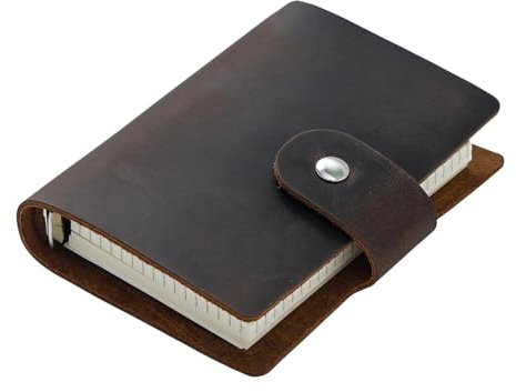 DSFDFDG A8 läderanteckningsbok, 15 mm, minianteckningsbok, silverring, anteckningsbok, retro anteckningsbok, anteckningsblock, anteckningsbok, för dagbok, för dagböcker (Coffee-A8)