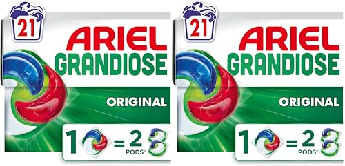 Ariel Grandiose PODS, Lessive Liquide En Capsules 21 Lavages, Original 2 X Action Détachante et Anti-Odeur (Lot de 2)