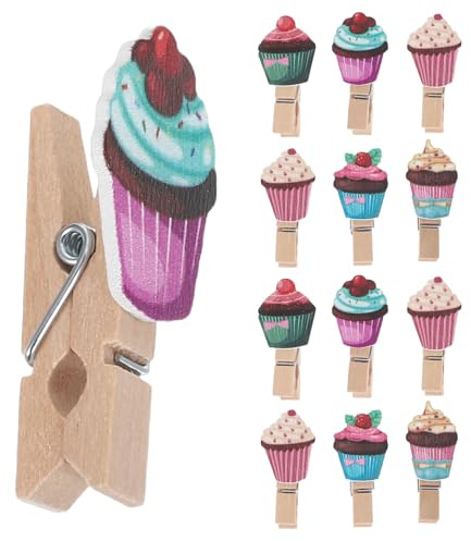 HOUDERCO Mini Clip per Legno a Forma di Gelato 100 Pezzi, Mollette Colorate per Lavoretti e Fermacartoline, per Organizzazione e Decorazioni Albero di Natale