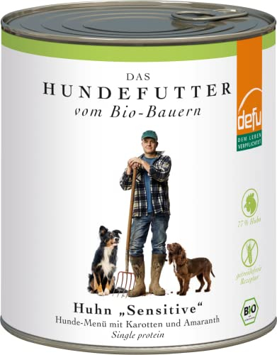 defu Hundefutter | 6 x 820 g | Bio Huhn Sensitiv | Premium Bio Nassfutter Menü | Alleinfuttermittel für Hunde