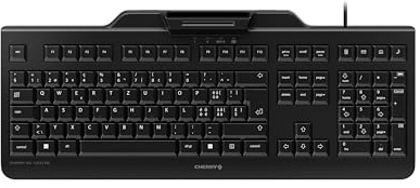 CHERRY KC 1000 SC, Kabelgebundene Security-Tastatur, Schweiz QWERTZ Schwarz | Integrierter Kartenleser/Smartcard-Terminal, Plug & Play (USB-A Anschluss), Flaches Design, Windows/Mac/Linux, GS-Zulassung