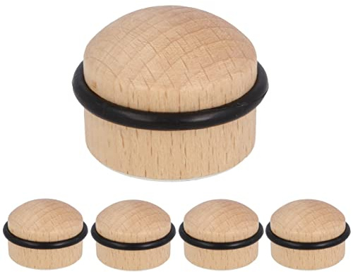 Gedotec Mini Türstopper Boden Kleben BUCHE mit Dämpfungsgummi, 5x Premium Bodentürpuffer aus Vollholz | HERBERT | kleiner Türstopper Boden zum Kleben + Schrauben für Zimmertüren