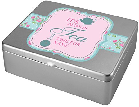 Herz & Heim® Tee-Box aus Metall mit 6 Fächern - persönlichem Aufdruck für Teeliebhaber Tea-Time