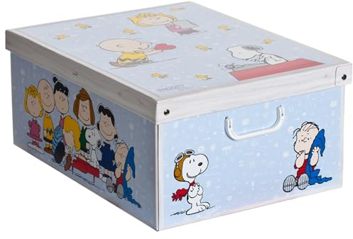 Lavatelli Collection Peanuts Snoopy - Decorative Storage Box with Lid and Handles, Cardboard Organiser for Clothes, Toys, Blankets, and Home Essentials