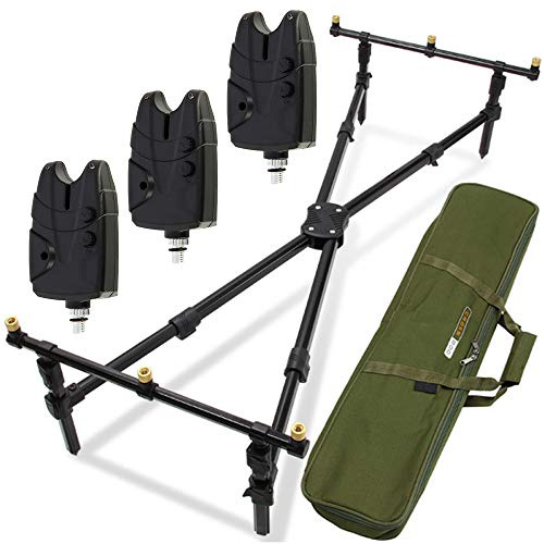 G8DS® Set Rod Pod Rutenhalter + luxuriöser Tragetasche inklusive 3 Bissanzeiger mit Lautstärke- und Tonregler Karpfen Angeln