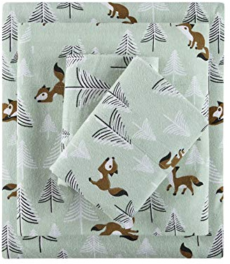 Intelligent Design Juego de sábanas acogedoras y Suaves de Franela 100% algodón con Estampado de Animales, Lindas, cálidas y ultrasuaves para Clima frío, tamaño Individual, Zorros Espuma de mar, 3
