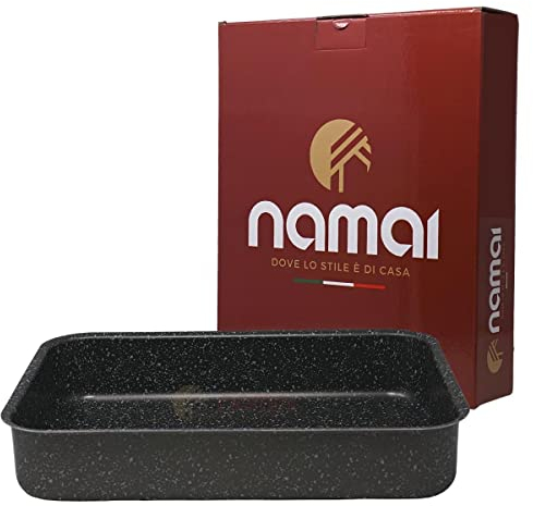 NAMAI Teglia Forno Rettangolare 25cm x 35cm - Lasagnera Antiaderente - Adatta Per la Lavastoviglie- Alluminio - Teglie da Forno - Design Effetto Pietra (25cm x 35cm)