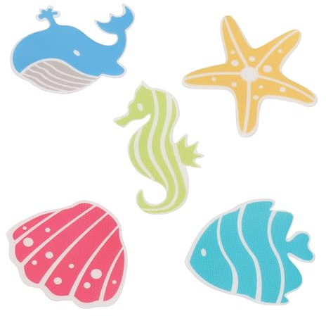 Spirella Duschmatte Badematte Badewanneneinlage Anti Rutsch Pads Sticker Aufkleber Meerestiere Rot-5 Stück-ca. 13 x 12,5 cm, Multi-Colored, Large
