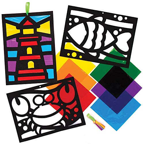 Baker Ross AT865 Seaside Stained Glass Decoration Kits - Pack of 6, For Kids Arts and Crafts Projects