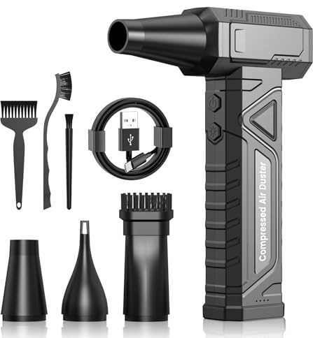Aria Compressa Elettrico Rimuovi Polvere 200000 RPM - Air Duster 4 Velocità, Mini Soffiatore a Batteria, Bomboletta Aria Compressa Spray per Tastiera Elettronica, W18, Nero