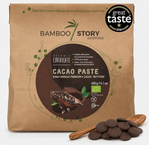 Crudo | BAMBOO STORY | Pasta Cacao en Obleas | Criollo | Ecológico/BIO | 100% Cacao | Sin Azúcar | 400 g | Origen 100% Perú