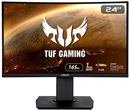ASUS TUF Gaming VG24VQR Curved Gaming Monitor – 23.6 inch Full HD (1920 x 1080), 165Hz, Extreme Low Motion Blur, FreeSync Premium, 1ms (MPRT), Shadow Boost